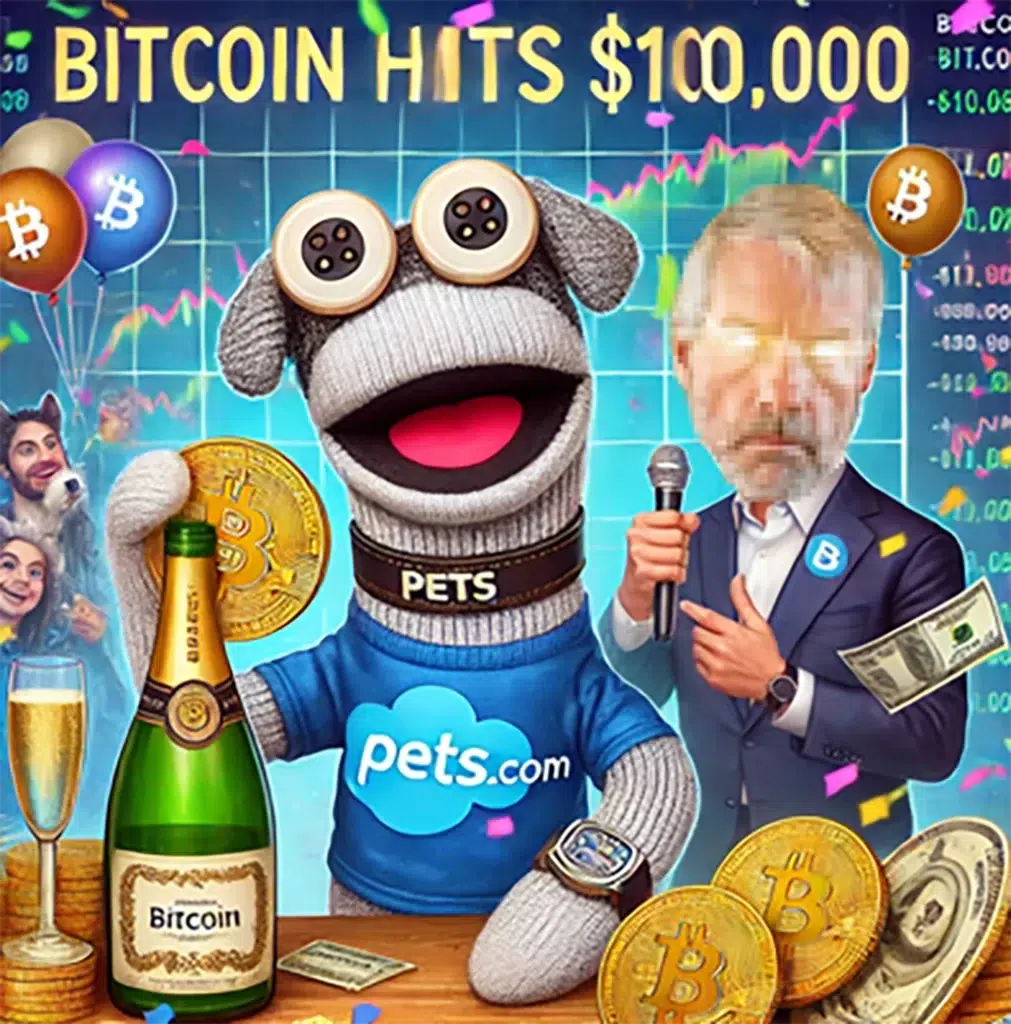 Bitcoin hits $100,000 sock puppet