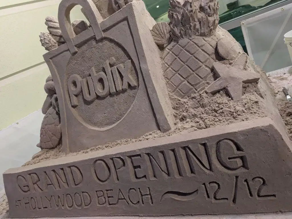 Sand Castle announcing the Publix Store Grand Opening. Hollywood, FL. Dec 12, 2024