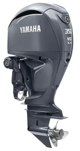 A single grey Yamaha F350 outboard engine