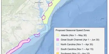 Proposed seasonal speed zones map