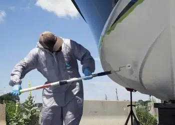 Spring boat prep time - a man washes his hull
