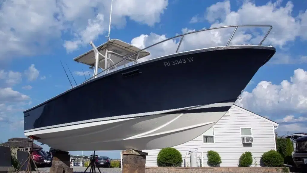 A boat set up for spring prep