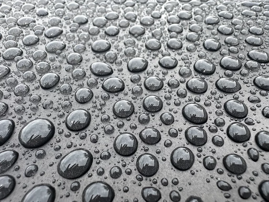 Hydrophobic effect close up.