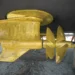 A golden propeller showing the end of this boat's steering system after a DIY project