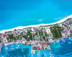 Aerial View of Alice Town with its long, white-sand beached