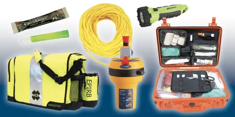 A collage of ditch bag essentials for boaters