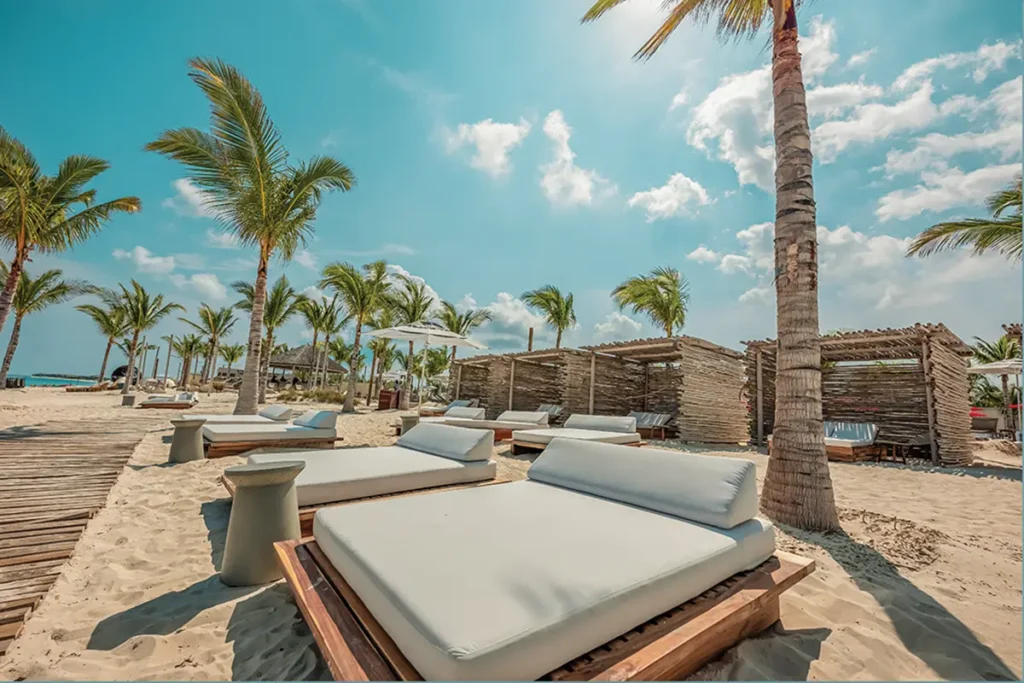 Daybeds on the beach at Resorts World Bimini