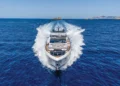 The Pearl 82 Yacht running photo facing the bow