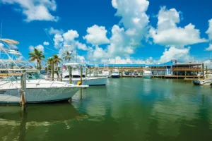 boat docked at a marina in the Florida Keys