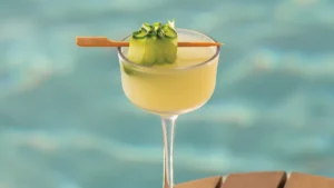 basil and cucumber cocktail on a table