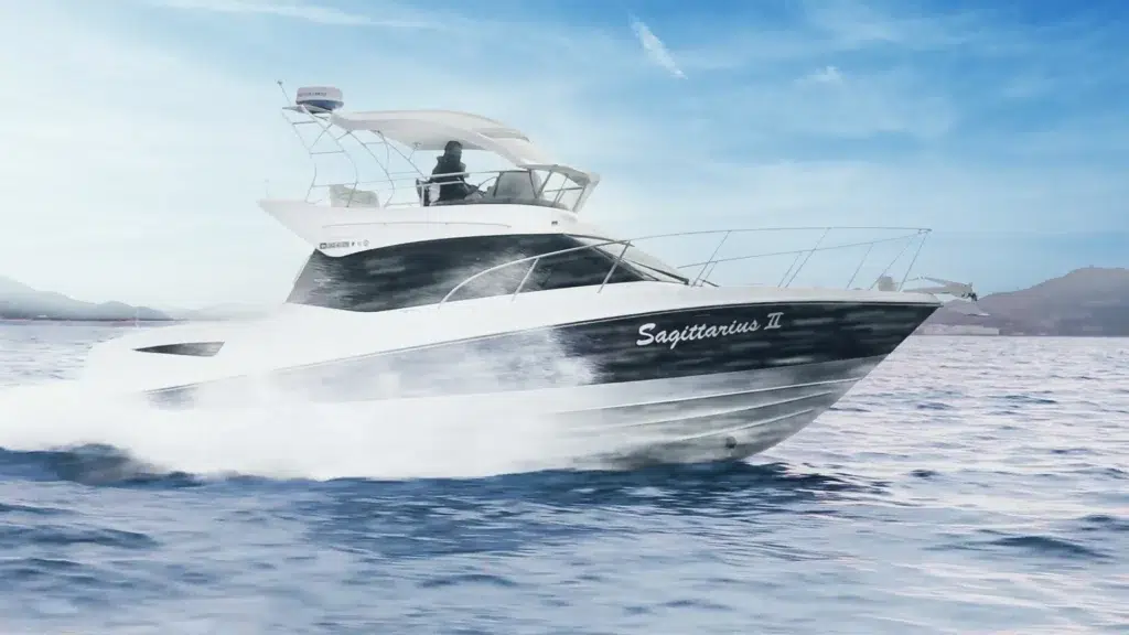 TOMA-TOP on the flybridge of a yacht running across water