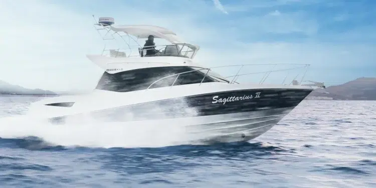 TOMA-TOP on the flybridge of a yacht running across water
