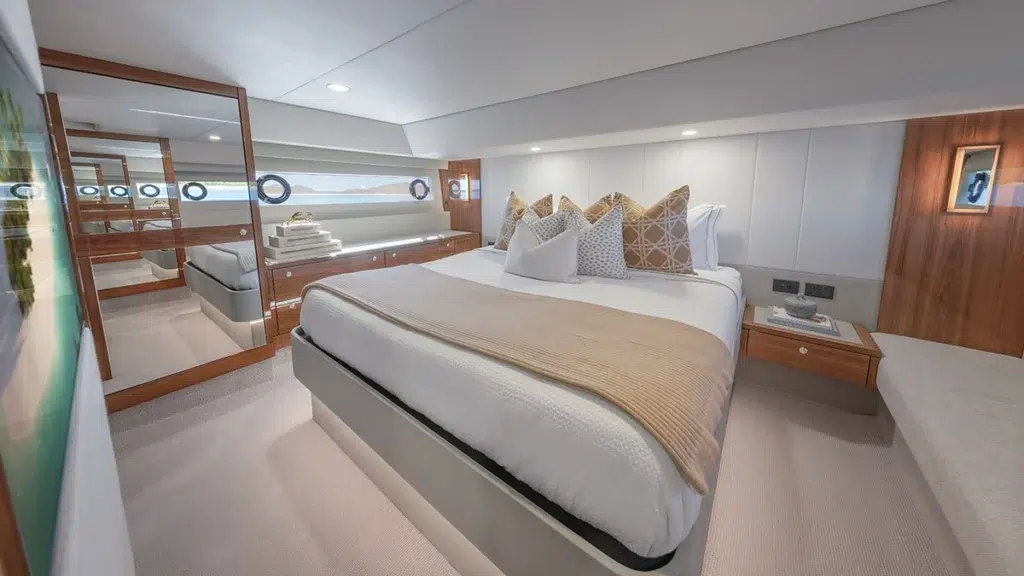 Full-beam master stateroom aboard the Maritimo M50