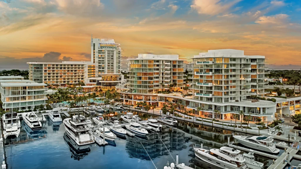 Superyachts docked at Pier Sixty-Six marina in Fort Lauderdale, Florida
