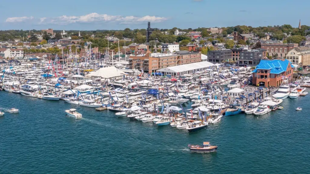 Aerial view of the Newport International Boat Show covering 17 acres