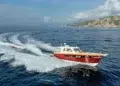 Patrone 45 Convertible with a MOSTO red hull running along the Ligurian coast