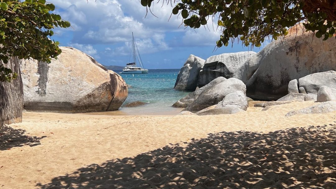 A view of the Moorings ship anchored offshore the Virgin Gorda island in the British Virgin islands