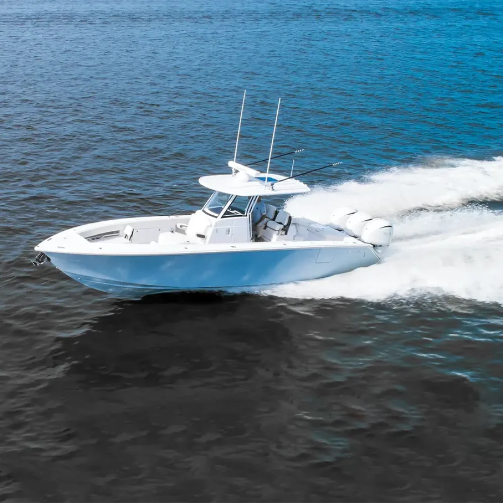 Jupiter 340LS white boat running in the ocean